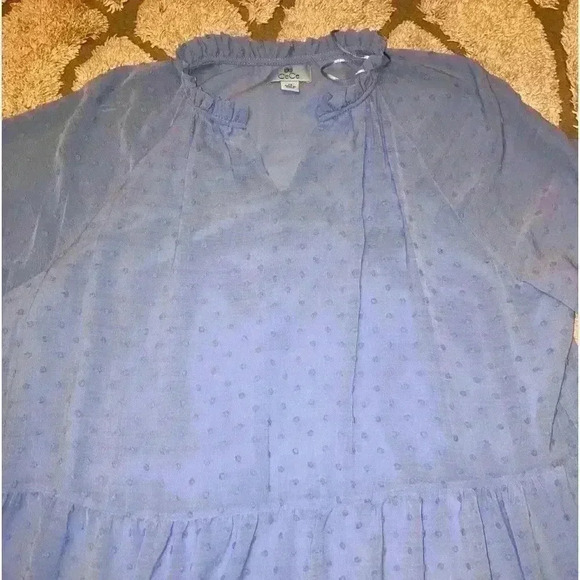 CeCe Split Neck Long Sleeve Clip Dot Tiered Babydoll Dress NEW - Picture 3 of 12